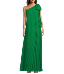 バッジェリーミシュカ レディース トップス ワンピース プリーツ Belle by Badgley Mischka Anna One Shoulder Bow Pleated Dress Palm Green グリーン
