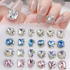 ネイルパーツ ストーン ネイルストーン ハート 四角 スクエア レクタングル キラキラ クリア 大きめ ネイルストーン 宝石 クリスタル 立体 透明 6個セット（オーロラ）