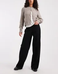 エイソス レディース ボトムス カジュアルパンツ リブニット ワイドレッグ ニット ASOS DESIGN brushed rib knit wide leg pants with front seam detailing part of a set Blac