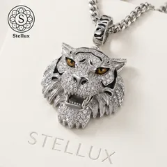 【二度見される。ヤバすぎる存在感】モアサナイト・ネックレストップ/19.6g/S925刻印/虎・タイガーペンダント/プラチナコーテ/喜平/マイアミ/テニスチェーン/ブリンブリン/HIPHOP/Iced out