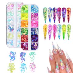 Nail Art Parts, Glitter, Hologram, 24 Colors, Sparkling, Aurora, Glitter, Nail Powder, Nail Holo, Sequins, Gel Nails, Nail Art, Resin Inclusion, Decorative Parts (A)