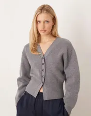 マンゴ レディース アウター カーディガン Vネック Mango Vneck sculpted cardigan Gray グレーのサムネイル