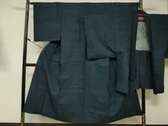 平和屋着物■男性　紬　アンサンブル　長羽織　霞文　正絹　逸品　DABE0185ya