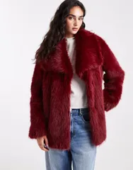 エイソス レディース アウター コート ASOS DESIGN top collar faux fur coat Red レッド