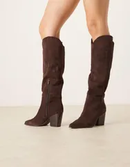 アルド レディース シューズ ブーツ・レインブーツ スエード ALDO Kaely western detail knee high boots in suede chocolate Dark broのサムネイル