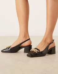 エイソス レディース シューズ スリッポン・ローファー ローファー ヒール ASOS DESIGN Spencer slingback loafer mid block heel shoes crocのサムネイル