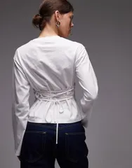 エイソス レディース トップス Tシャツ レース ASOS DESIGN long sleeve corsetshirt with tie back lace up detail Coconut milk ホワイト