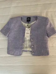 ZARA ザラ ツイード クロップド ジャケット Sサイズ ラベンダー