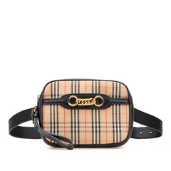 バーバリー ノバチェック ウエストバッグ ボディバッグ ポーチ ベージュ ブラック キャンバス レザー レディース BURBERRY【1-0262926】