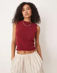 エイソス レディース トップス タンクトップ ニット ASOS DESIGN knitted top with low twist back Burgundy バーガンディ