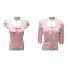 プライベートレーベル Private label アンサンブル カーディガン ニット カットソー パフスリーブ 半袖 アンゴラ混 M ピンク /YKのサムネイル