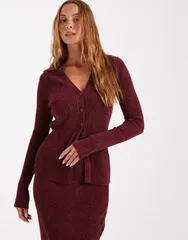 エイソス レディース アウター ニット・セーター カーディガン ASOS DESIGN knit longline collared cardigan part of a set Burgundy バーガンディ