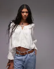 トップショップ レディース トップス タンクトップ フリル Topshop ruffle neck femme top IVORY アイボリーのサムネイル