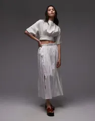 トップショップ レディース ボトムス スカート コットン Topshop crinkle cotton laundered full skirt IVORY アイボリー