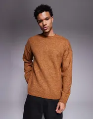エイソス メンズ アウター ニット・セーター クルーネック セーター ニット ASOS DESIGN relaxed knit crew neck sweater in mustard MUSTARDのサムネイル
