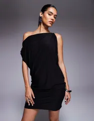 ファッションキラ レディース トップス ワンピース ミニワンピース ドレープ ミニ Fashionkilla off shoulder drape mini dress Black ブラック