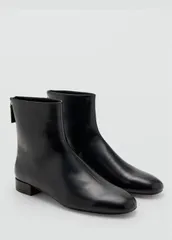 マンゴ レディース シューズ ブーツ・レインブーツ アンクル ブーツ レザー Mango leather round toe ankle boots Black ブラック