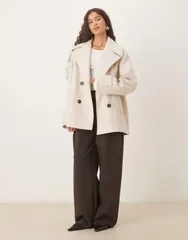マンゴ レディース アウター ジャケット・ブルゾン ウール ジャケット Mango wool mix short double breasted jacket in light Gray グレーのサムネイル