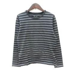 アニエスベー agnes b. カットソー Tシャツ クルーネック ボーダー 長袖 グレー /MNのサムネイル