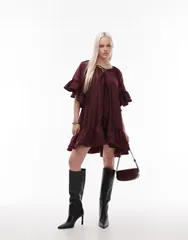 アンドアザーストーリーズ レディース トップス ワンピース セミシアー ミニワンピース フリル ミニ シアー Other Stories semi sheer mini dress with ruffle edge sleeves and tie neck B