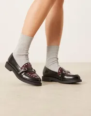 エイソス レディース シューズ スリッポン・ローファー ローファー ASOS DESIGN Molly double buckle loafers and BlackBurgundy ブラックのサムネイル