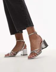 マンゴ レディース シューズ ヒール Mango strappy block heels SILVER シルバーのサムネイル