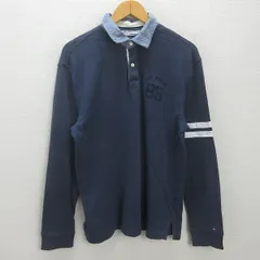 g■トミーヒルフィガー/TOMMYHILFIGER 長袖ポロシャツ/コットン【XL】紺/men's/82【中古】■
