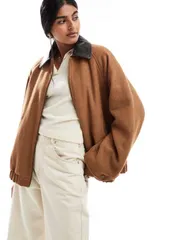 エイソス レディース アウター ジャケット・ブルゾン ウール レザー ASOS DESIGN wool blend heritage leather look collar bomber in rustラスト