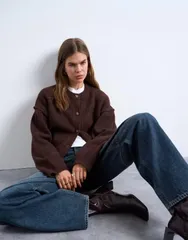 トップショップ レディース アウター カーディガン ニット Topshop knit exposed seams relaxed cardigan Brown ブラウンのサムネイル