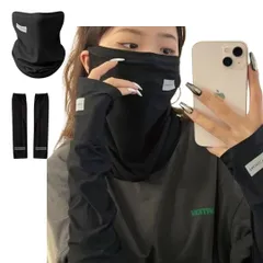 [LIMSE] 【接触冷感 UVカット99%以上】フェイスマスク＆アームカバー セット｜メッシュで通気性◎ 耳掛け付き・手の甲までカバー 男女兼用 夏用 日焼け対策 運転 アウトドア 通勤 通学 (ブラック) [ブラック]