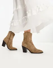 エイソス レディース シューズ ブーツ・レインブーツ ヒール ASOS DESIGN Rational heeled western boots in taupe Taupe トープのサムネイル
