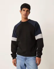 エイソス メンズ アウター ニット・セーター スウェット シャツ ASOS DESIGN relaxed color block sweatshirt Black ブラックのサムネイル