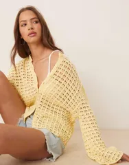 エイソス レディース アウター カーディガン ニット ASOS DESIGN knit cardigan with angel sleeve in buttermilk yellow イエローのサムネイル