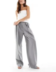 エイソス レディース ボトムス カジュアルパンツ ワイドレッグ パンツ ASOS DESIGN tailored wide leg pants with pleat detail New Gray グレー