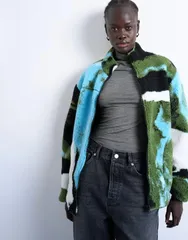 トップショップ レディース アウター ジャケット・ブルゾン プリント フリース ジャケット Topshop abstract trend printed borg fleece jacket in mのサムネイル