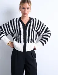 トップショップ レディース アウター カーディガン ニット Topshop knit vertical stripes cardigan and Mono ホワイトのサムネイル