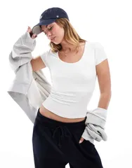 コットンオン レディース トップス Tシャツ コットン CottonOn Cotton On Byron square neck short sleeve top WHITE ホワイト