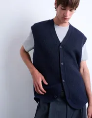 トップマン メンズ アウター ニット・セーター オーバーサイズフィット ベスト Topman oversized fit button up vest NAVY ネイビーのサムネイル