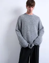 トップマン メンズ アウター ニット・セーター リラックスフィット セーター Topman relaxed fit boucle sweater in light LIGHT GRAY グレーのサムネイル