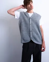 トップマン メンズ アウター ニット・セーター オーバーサイズフィット ベスト Topman oversized fit button up vest in charcoal CHARCOAL チャコール