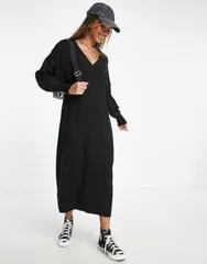 オンリー レディース トップス ワンピース Vネック マキシワンピース ニット マキシ Only knitted v neck maxi dress Black ブラック