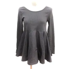 オペークドットクリップ OPAQUE.CLIP ニット カットソー Uネック 切替 ペプラム 長袖 S チャコールグレー /AU