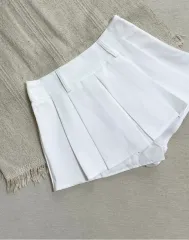 (3着すべて) ブラック ホワイト グレー プリーツ テニス キュロット