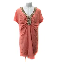 ダイアグラム グレースコンチネンタル Diagram GRACE CONTINENTAL ワンピース ミニ 半袖 絹 シルク ビジュー 36 S オレンジ /YI