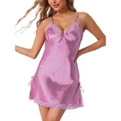 アレグラ ケー レディース アンダーウェア ナイトウェア ミニ サテン ALLEGRA K Womensatinightgown Summer Camini Spaghetti Lingerie Dress Light Purple パープル