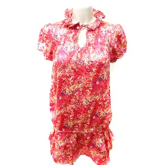 ナラカミーチェ NARA CAMICIE Rosa ワンピース Aライン ミニ 半袖 総柄 ボウタイ 0 ピンク /RT