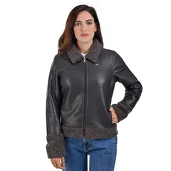 リー レディース アウター ジャケット・ブルゾン レザー フェイクレザー Womens Lee Faux Leather With Faux Shearling Trim Casual Jacketのサムネイル