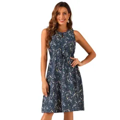 アレグラ ケー レディース トップス ワンピース プリント ノースリーブ ALLEGRA K Womensplit Neck Dots Print Sleeveless Casual Dress Blue Purple ブルー