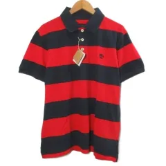 ティンバーランド Timberland タグ付き ポロシャツ 半袖 ボーダー レギュラーフィット ロゴ刺繡 オーガニックコットン L/G ネイビー レッド /X