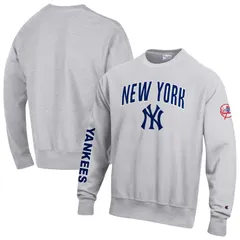 チャンピオン メンズ アウター パーカー・スウェット シャツ Mens Champion Gray New York Yankees Reverse Weave Chenille Sweatshirt Ynk Grey グレー
